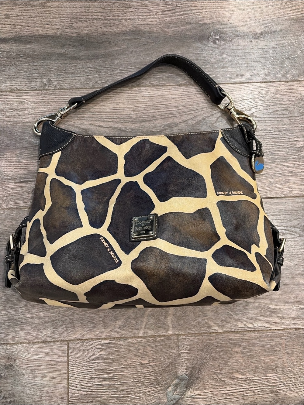 Dooney & Bourke Vintage Brown and Cream Giraffe-Print Leather Shoulder Bag